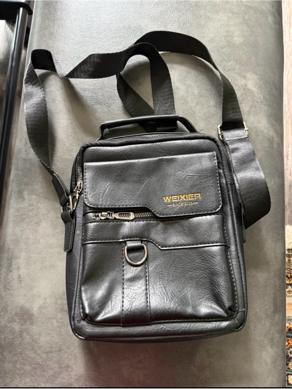 Black Faux Leather Crossbody Bag - Unisex